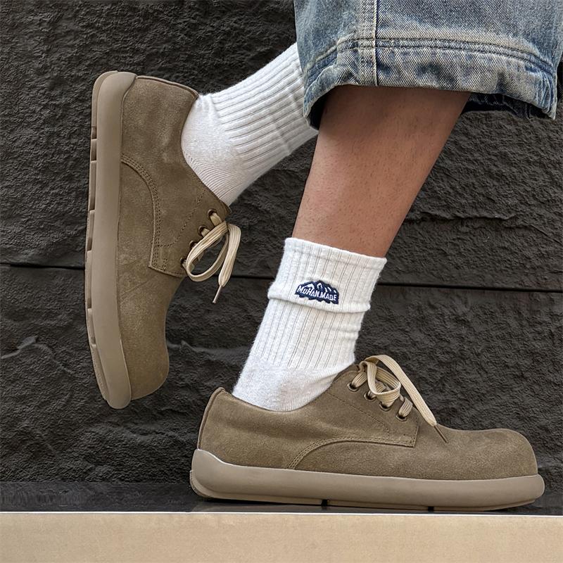 Fashion Men's Suede Casual Shoes Round - Toe  Lace- Up Comfortable Outdoor Work Shoe Retro Trend Insole Height -Increasing Walking Shoes