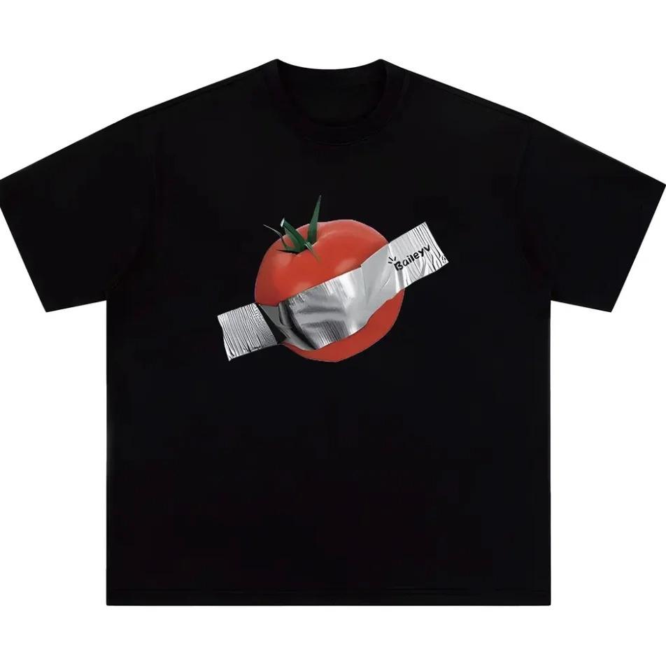 Spoof Tomato Print Crew Neck Tshirt Women's Fashion T-shirt Harajuku T Shirt Y2k Top Aesthetic Clothes Vintage Graphic T Shirts