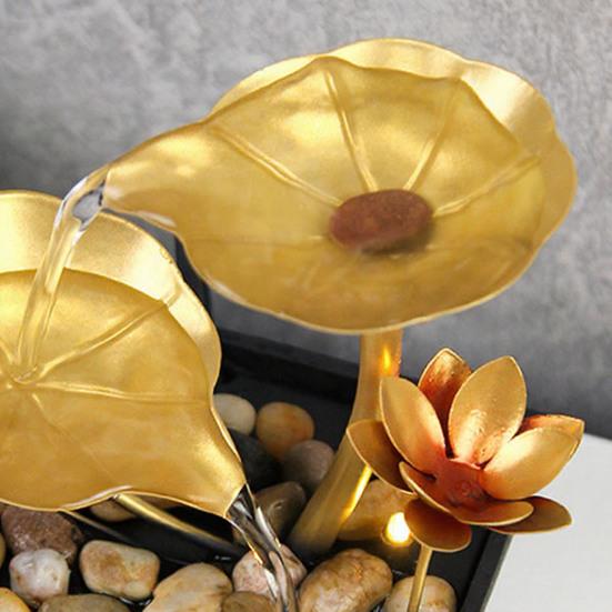 Tabletop Water Fountain USB Powered Golden Lotus Desktop Decorative Waterfall Fountain with Rocks for Home Bathroom Bedroom Indoor Zen Decor