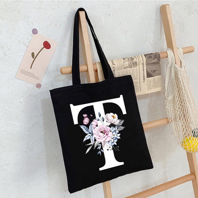 Alphabet24 Letter Print Student Portable Canvas Bag Tote Bag Large Capacity Messenger Bag