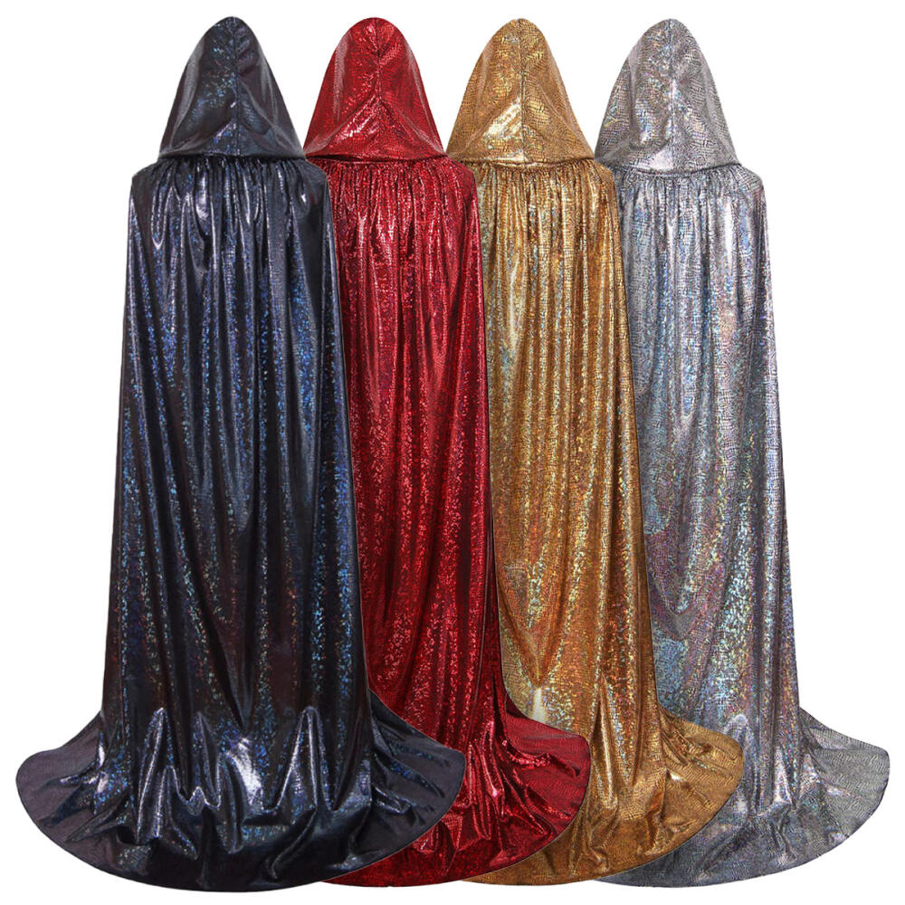 Wizard Halloween Cloak Gown Shiny Witch Cape Funny Hooded Ponchos  Adult Kids