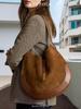 Women's Suede Equestrian Underarm Dumpling Handbag - Trendy Crescent Tote