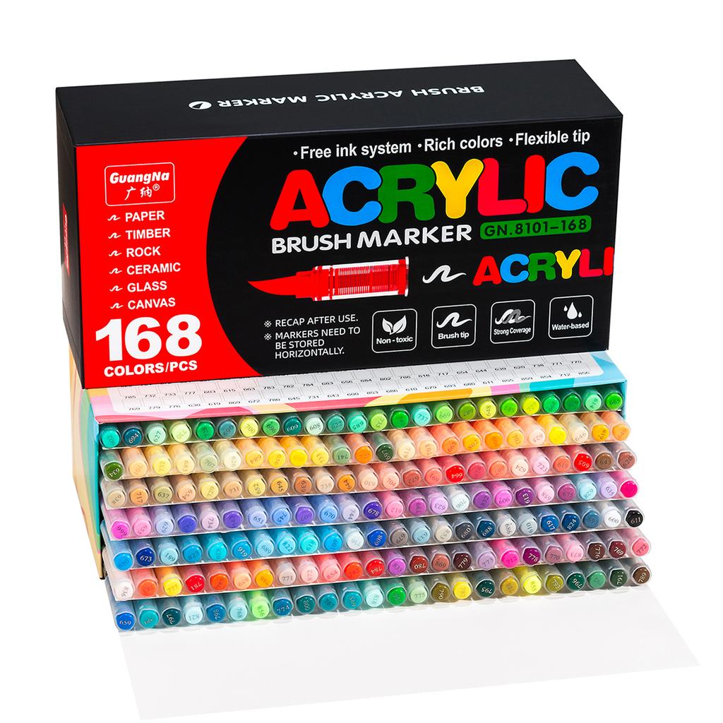Acrylic Paint Soft Brush Markers Set, Soft Brush Tip Automatic Ink Control Paint Markers, Acrylic Paint Pens for Wood, Stone