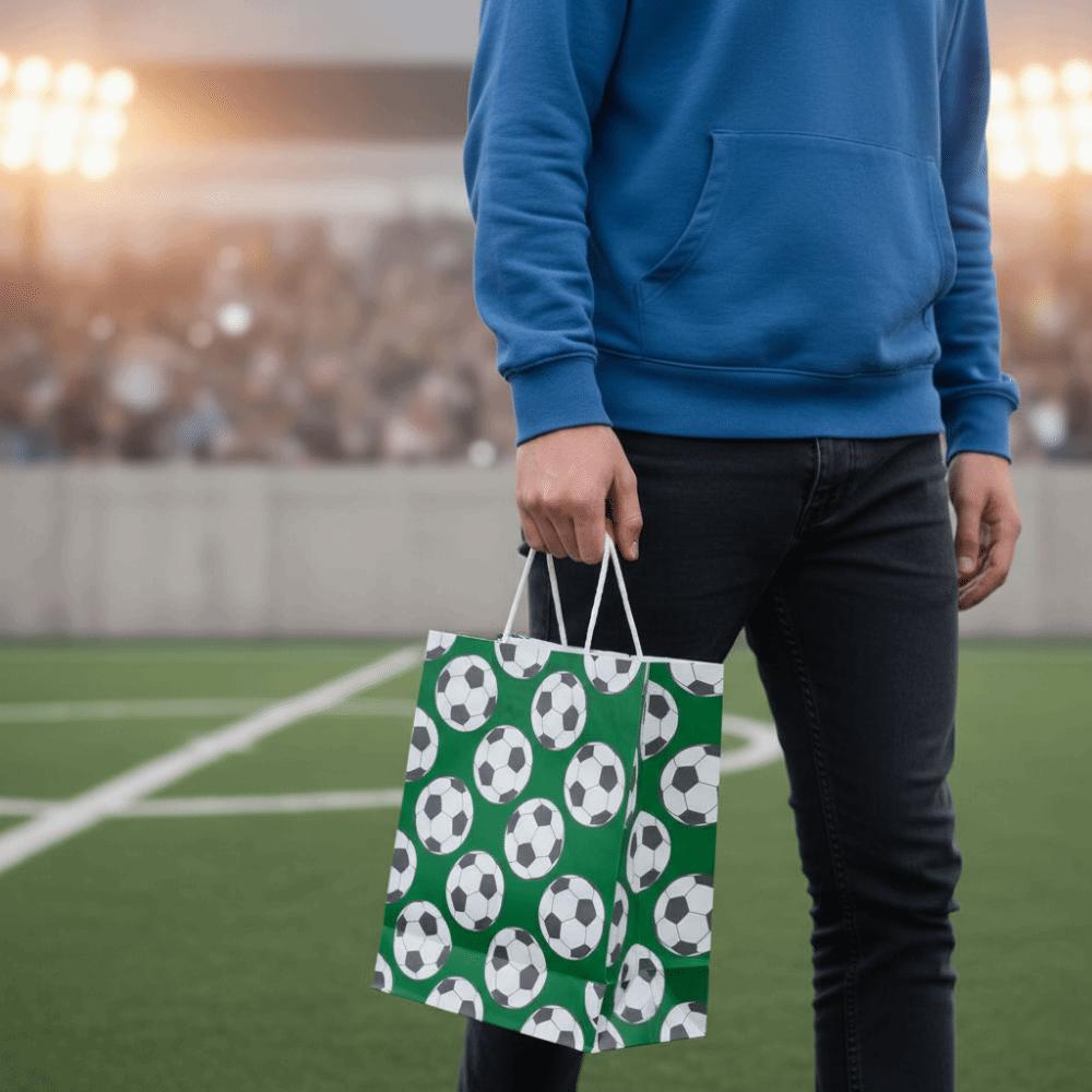 12 PCS Large Capacity Gift Bags for Soccer Events Printed Paper Packs with Handles  Gift