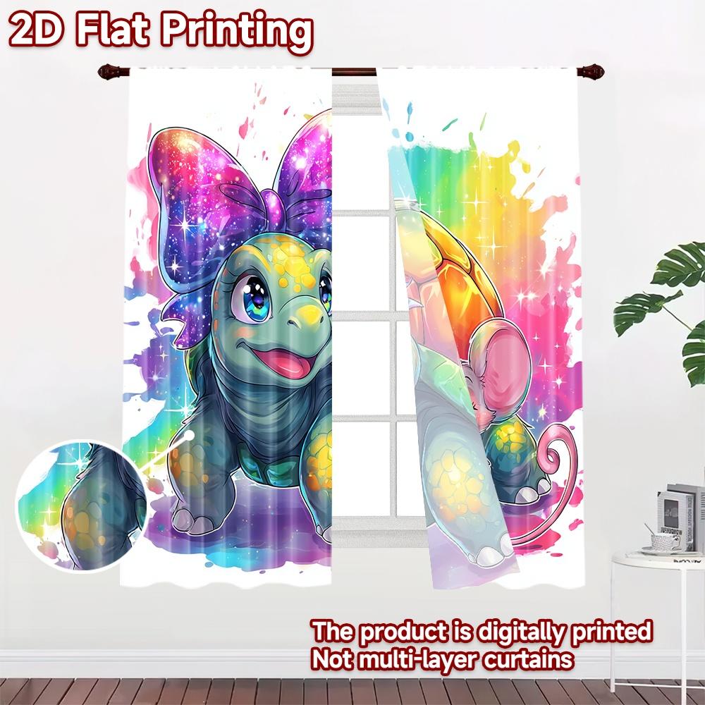 2D flat printing 2pcs Window Drapes Cute Turtle Mouse Friendship Digital Printed Polyester Drapes Holiday Decorations Perfect