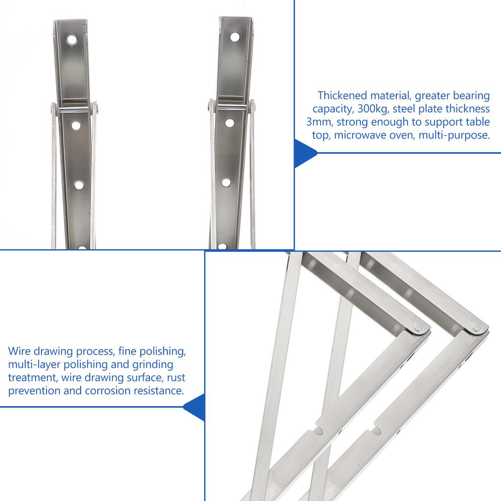 2pcs Stainless Steel Folding Brackets Heavy Duty Support For Shelf Storage Wall Board Mounting Bracket Desk Microwave Oven Use