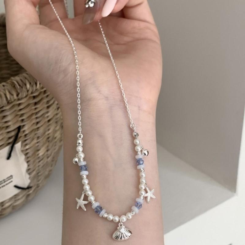 VENTFILLE 925 Sterling Silver Shell Star Necklace for Women Pearl Crystal Beads Sweet Romantic Originality Jewelry Gift Dropship