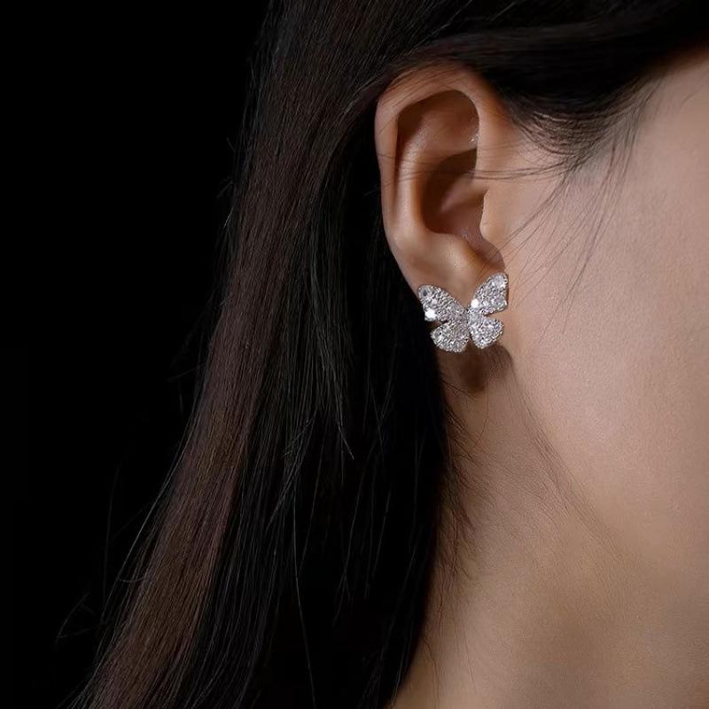2024 Elegant Butterfly Stud Earrings: High-End, Unique Design, Luxury Full Diamond Accents for Women