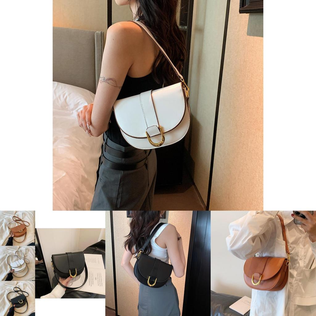 Trendy Vintage Saddle Bag For Women 2023 Fashionable Pu Shoulder Bag With Stitching