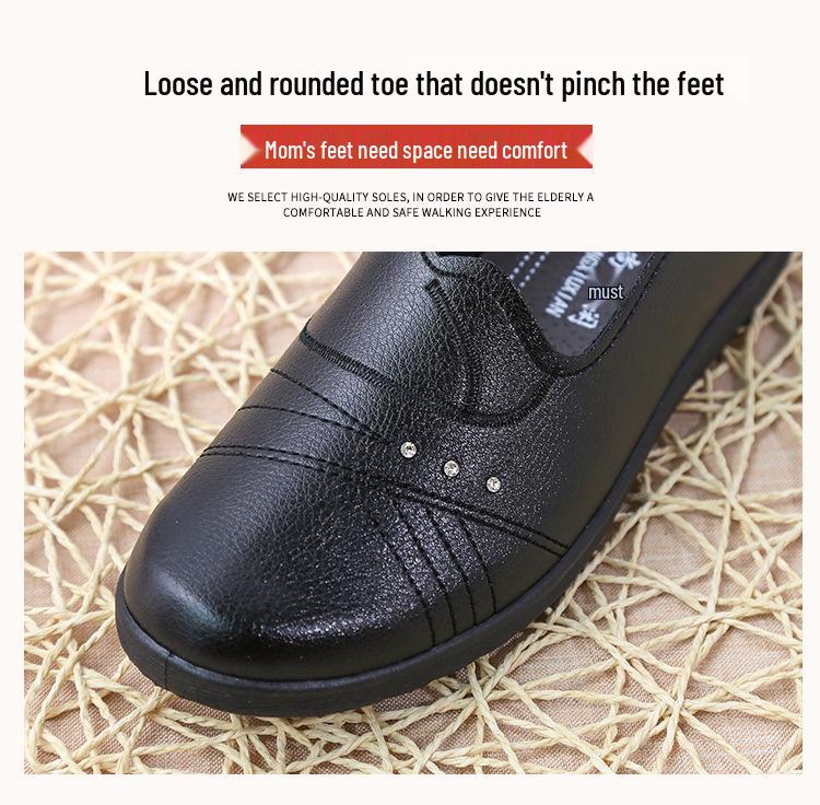Slipp-på-läderskor för medelålders och äldre kvinnor - Mjuk sula, Halkfri, Andningsbar, Platt botten - Vår & Höst 2025