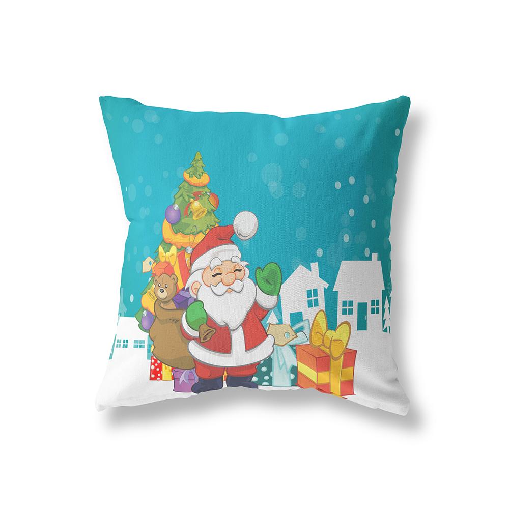 Merry Christmas Cute Snowman Print Pattern Polyester Cushion Cover Home Living Room Sofa Decoration Square Pillow Pillow Cover