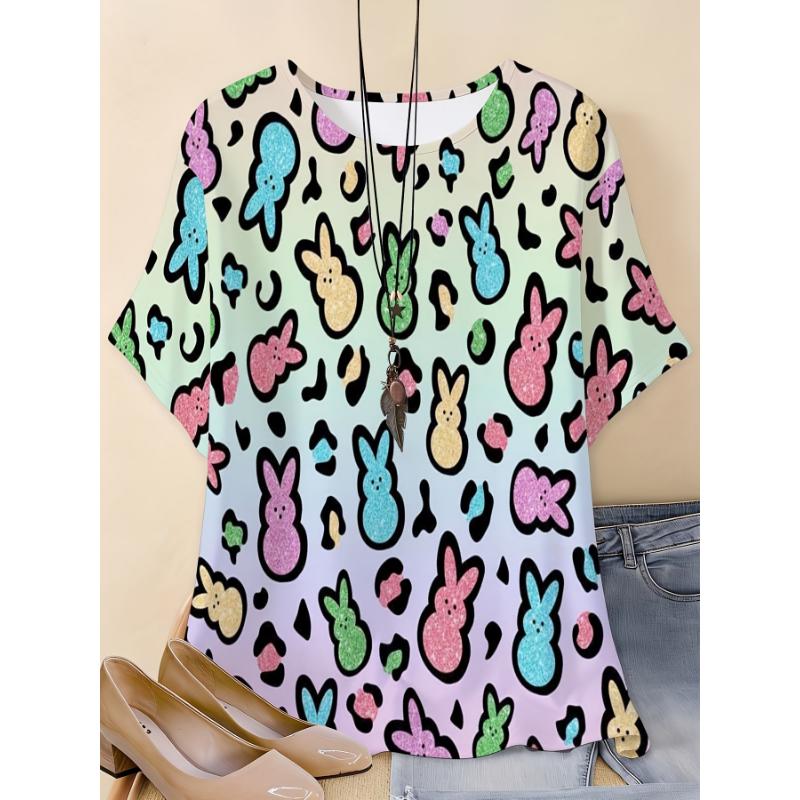 Fashion Women's Crew Neck Short Sleeve 3D Animal Color Printing Animal Short Sleeve Crew Neck T-Shirt