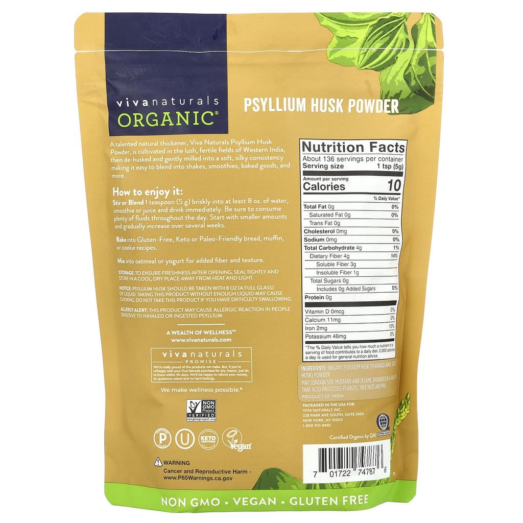 Organic Psyllium Husk Powder, 680G(24Oz)