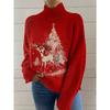 Womens Christmas Print High Neck Sweater Loose Fit Casual Long Sleeve Top