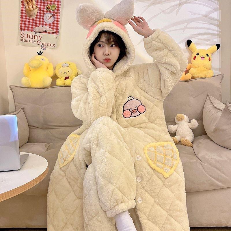 Winter Thick Fleece Couple Pajamas Set Warm Coral Loungewear Sleepwear