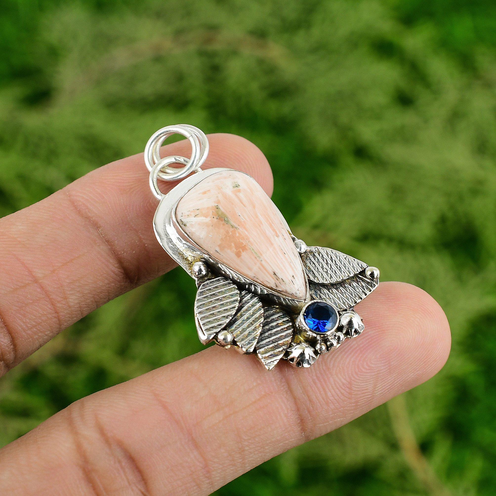 

Sterling Silver Pear Scolecite Stone Tanzanite Quartz Engagement Pendant Jewelry