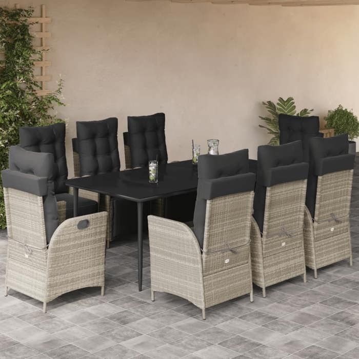 VidaXL Ensemble à Manger de Jardin avec Coussins 9 pcs, Table et Chaises avec Dossier Réglable, Meubles d'Extérieur, 3213468