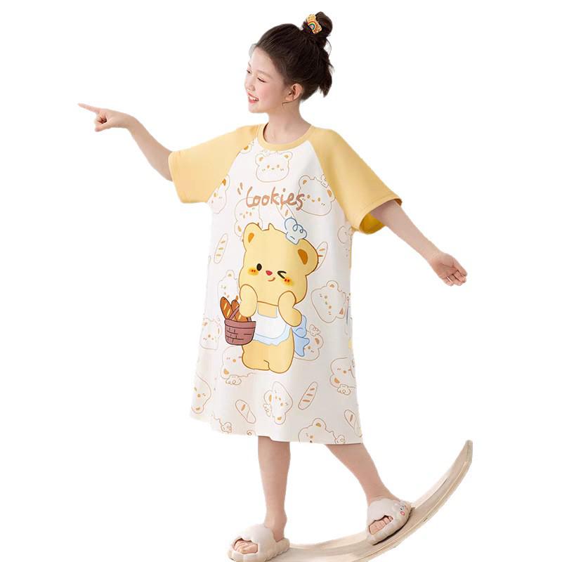 Girls' Summer Princess Pajama Dress - Short Sleeve, Loose Fit, Lightweight Sleepwear for Kids.