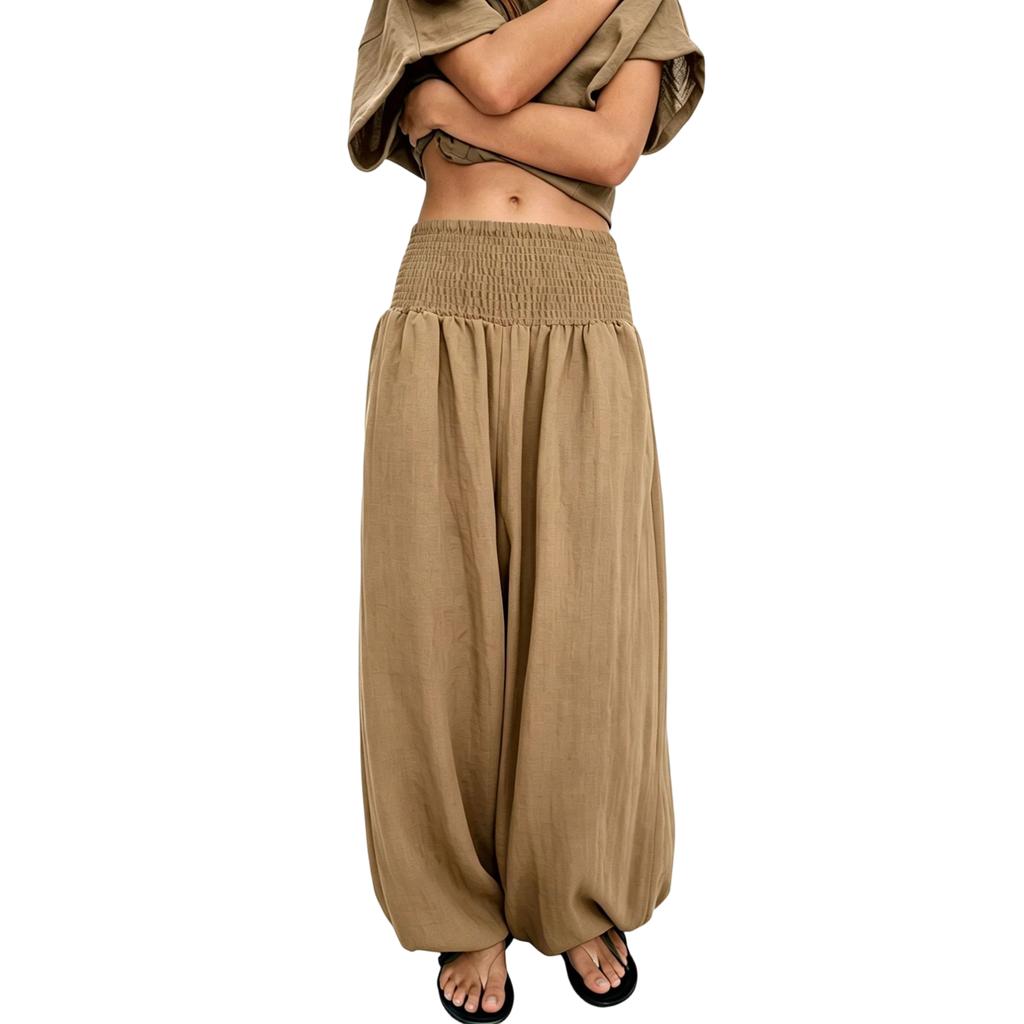 Women High Waist Loose Fit Lantern Pants Elastic Waistband Casual Relaxed Fit Lightweight Trousers for Everyday Wear