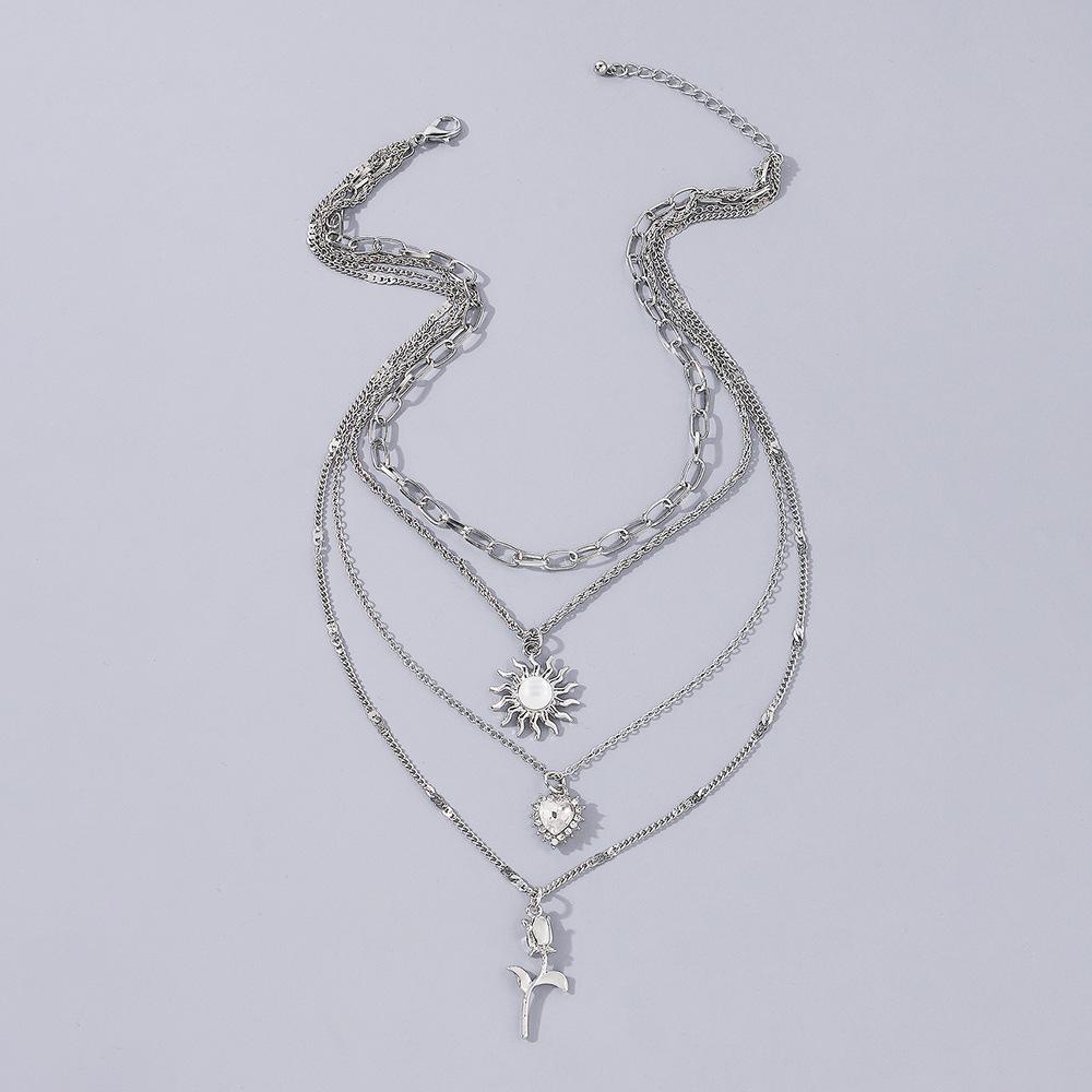 Tooxika Vintage Sun Love Heart Flower Necklace Diamonds Niche Street Fashion Necklace Women