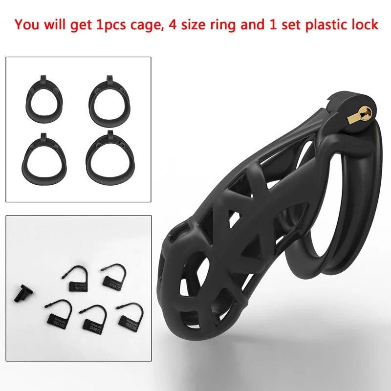 Newest!!!  V6 Version 3D Printed Double-Arc Chastity Device with 4 Size Ring, Penis Ring Lock Cage Cock Belt, Adult Sex Toys