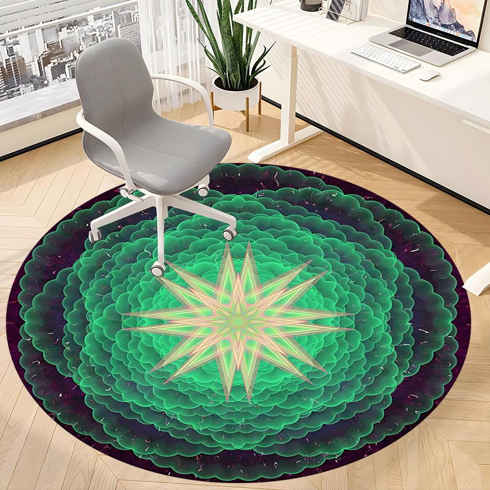 1pc Green Kaleidoscope Pattern Chair Carpet for Office, Round Polyester Mat, Indoor Decor for Office, Easycare Fabric, Washable Non-slip Area Carpet