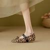Fashion 2025 Spring Horse Hair Ballerinas Woman Leopard Bowtie Flats Shoes Leather Buckle Strap Mary Janes Ladies Ballets Furry Loafers