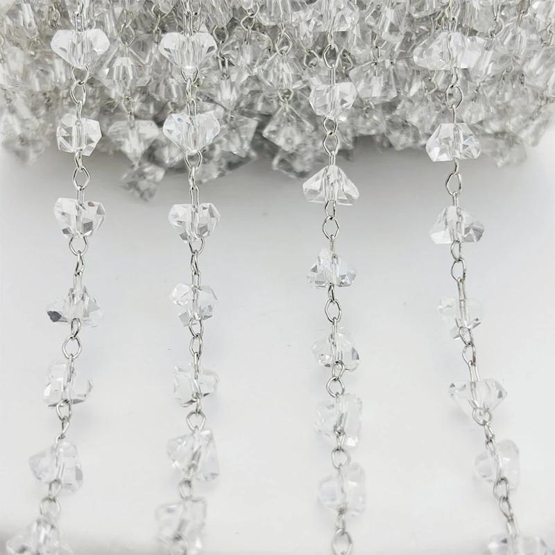 5yards Faceted Triangle Crystal Glass Beads Tassel Copper Link Chain Suitable for Traditional Costume DIY Decoration Accessories