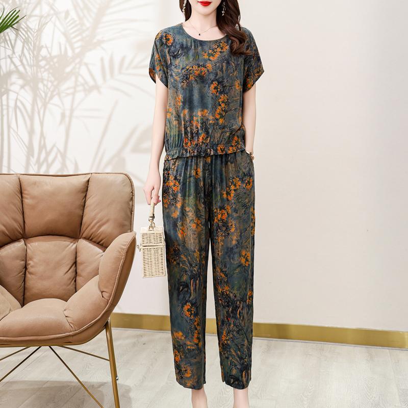 Plus Size Two Piece Sets Female Loose Elegant Pants and Blouse Set