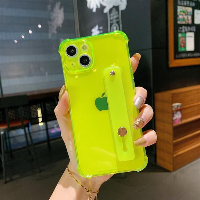 Wrist Strap Fluorescence Shockproof Case For Iphon 13 12 11pro Max Xr Xs Max X 7 8 Plus Transparent Soft Stand Holder Back Cover