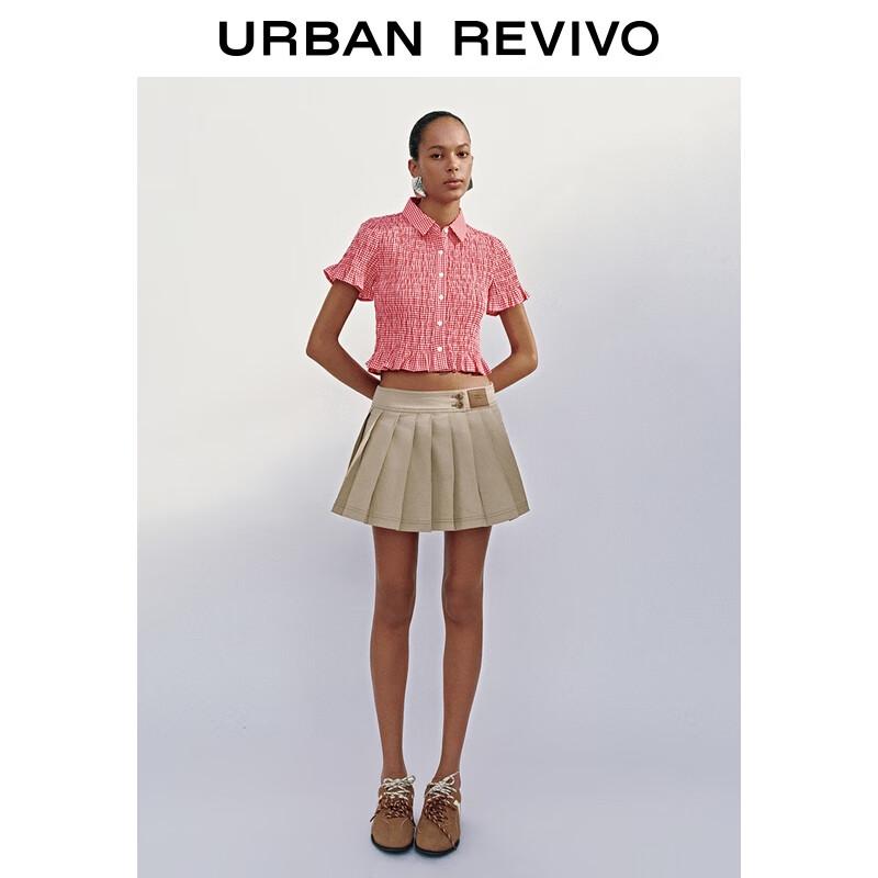 UR Women's Ruffled Plaid Short-Sleeve Shirt