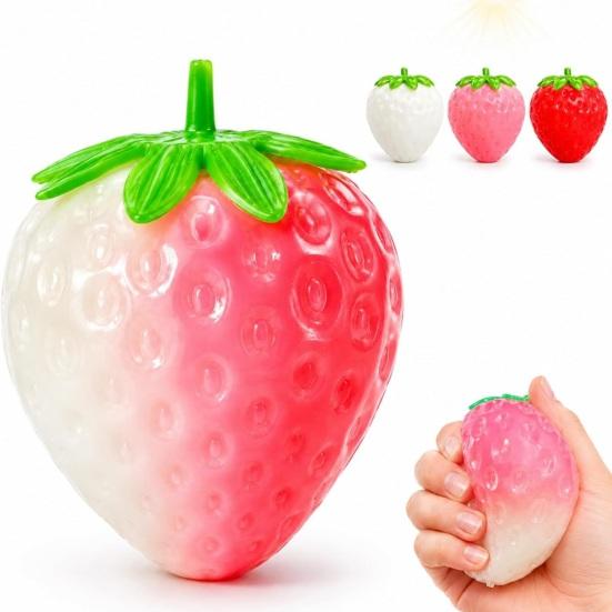 Yousheng 1/2Pcs Stress Relief Strawberry Squeeze Toy, Color Changing Strawberry Sensory Toy, Decompression Simulated Fruit Pinch Fidget