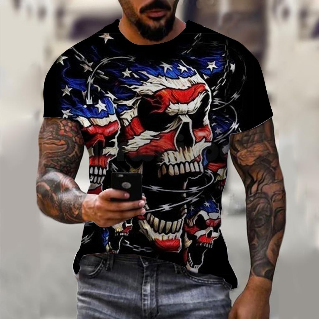 Letni Męski T-shirt z Nadrukiem 3D T-shirt Oversize Top Casual z Krótkim Rękawem Amerykański Streetwear T-shirty