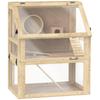 Hamster Cage, 3-Level, Removable Base, Hideaway, Swing, 60 x 40 x 75 cm, Natural Wood Finish