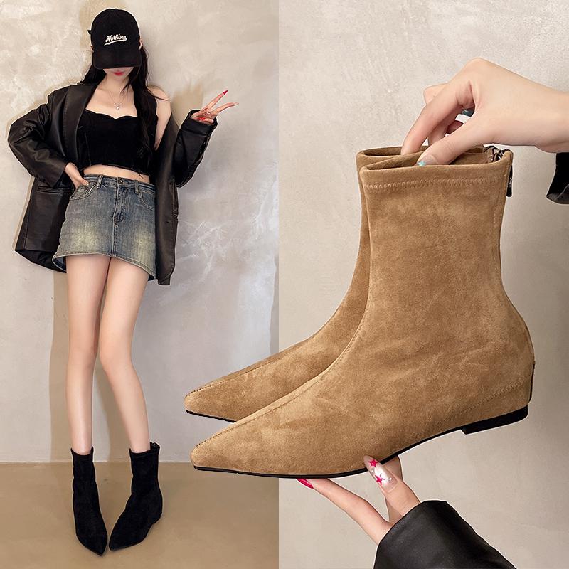 Mode 2025 Herbst Winter Spitz Zehen Knöchel Stiefel Damen Designer Vintage Dünne Niedrige Absatz Schuhe Modern Kurze Botas Zapatos De Mujer