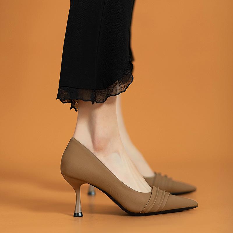 Designer Shoes Pumps Women High Heels Ruffles Boat Shoes Pointed Toe Stilettos  Office Lady Shoe Black Spring Autumn