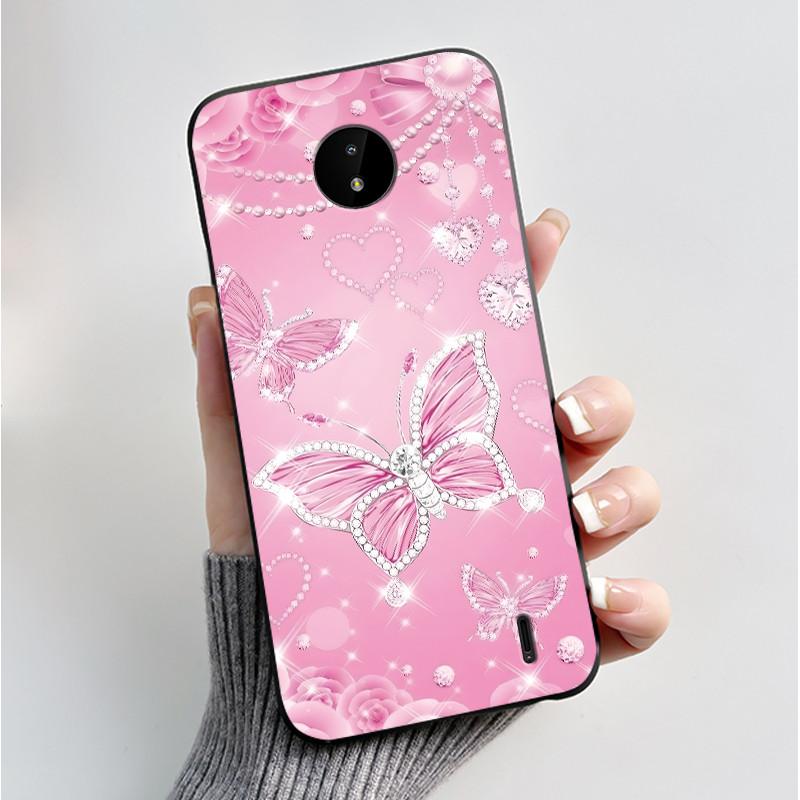 For Nokia C10 C20 C20 Plus Phone Case Luxury Fashion Butterfly Flowers Black Soft TPU Full Protective Cover For NokiaC10 Casing