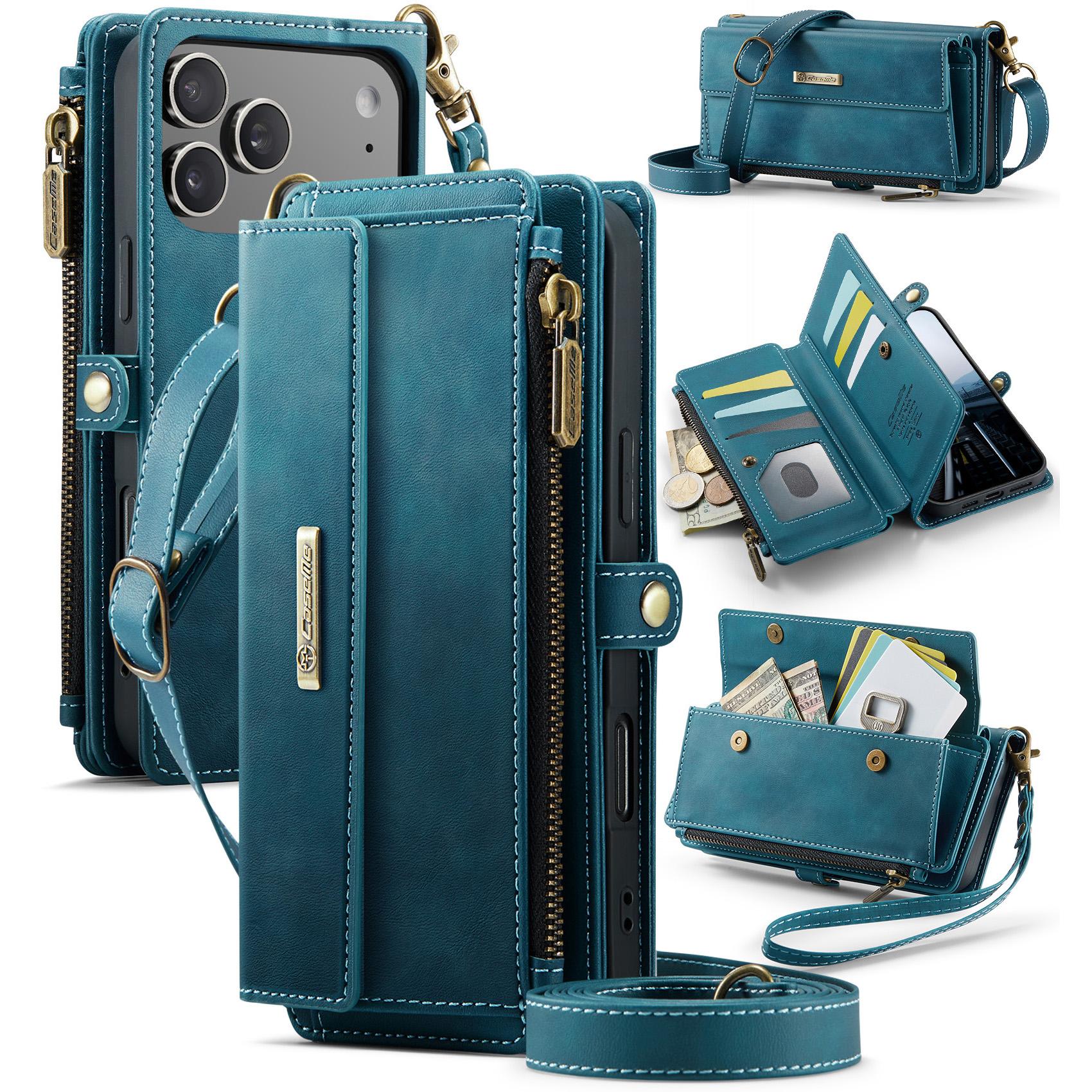 

For iPhone 17 Pro Max Case CASEME C39 RFID Blocking Zipper Wallet Stand Leather Cover with Strap D