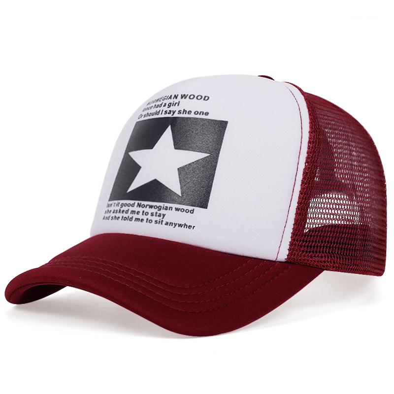 New Fashion Five Pointed Star Pattern Printed Trendy Men's and Women's Universal Hip Hop Mesh Breathable Baseball Hat Truck Caps