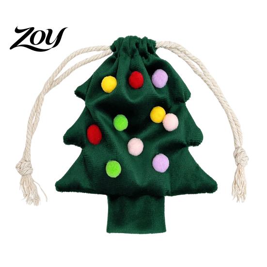 Cute Fur Ball Bell Ornaments Christmas Tree Drawstring Gift Bag, Plush Pom Hanging Reusable Xmas Decorations Ornament, Candy Pouch Decor for