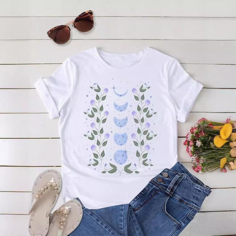 Summer Women's Floral 3D Printed Round Neck Short Sleeved T-shirt
