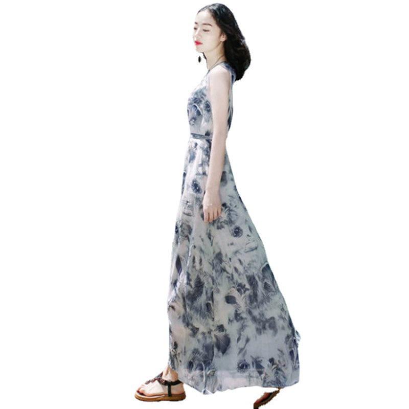 2023 Summer Print Slim Fit Sleeveless Midi Dress for Beach Vacation