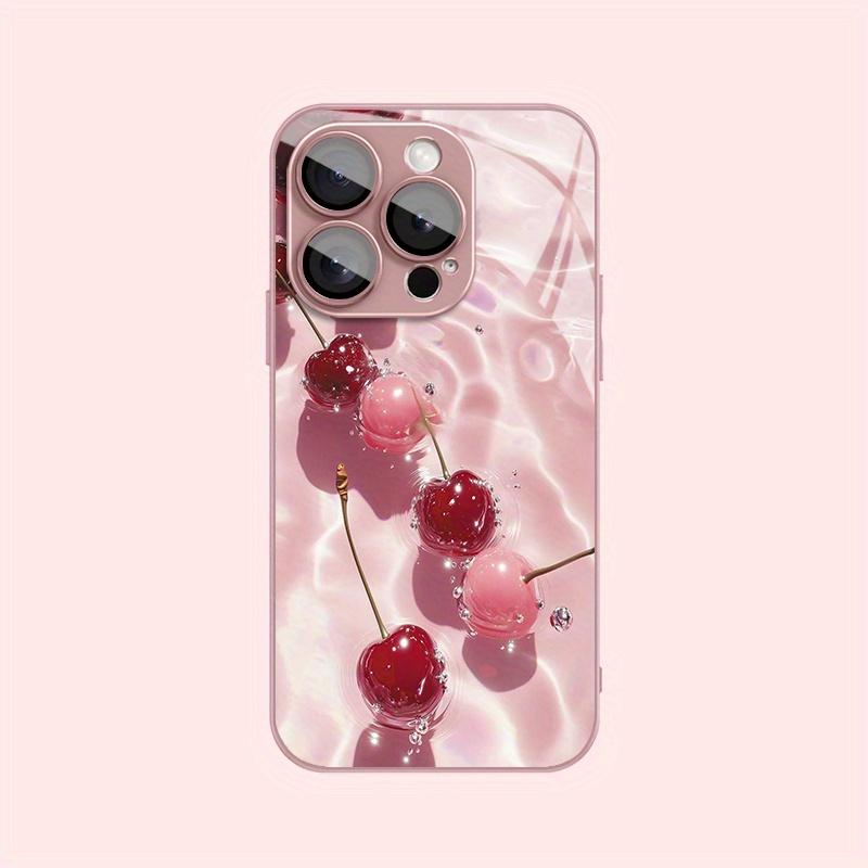 Crystal Cherry Image Tempered Glass Phone Case Suitable for iPhone 17 16 15 14 13 12 11 Pro/Max/Plus Anti Drop and Anti Shock