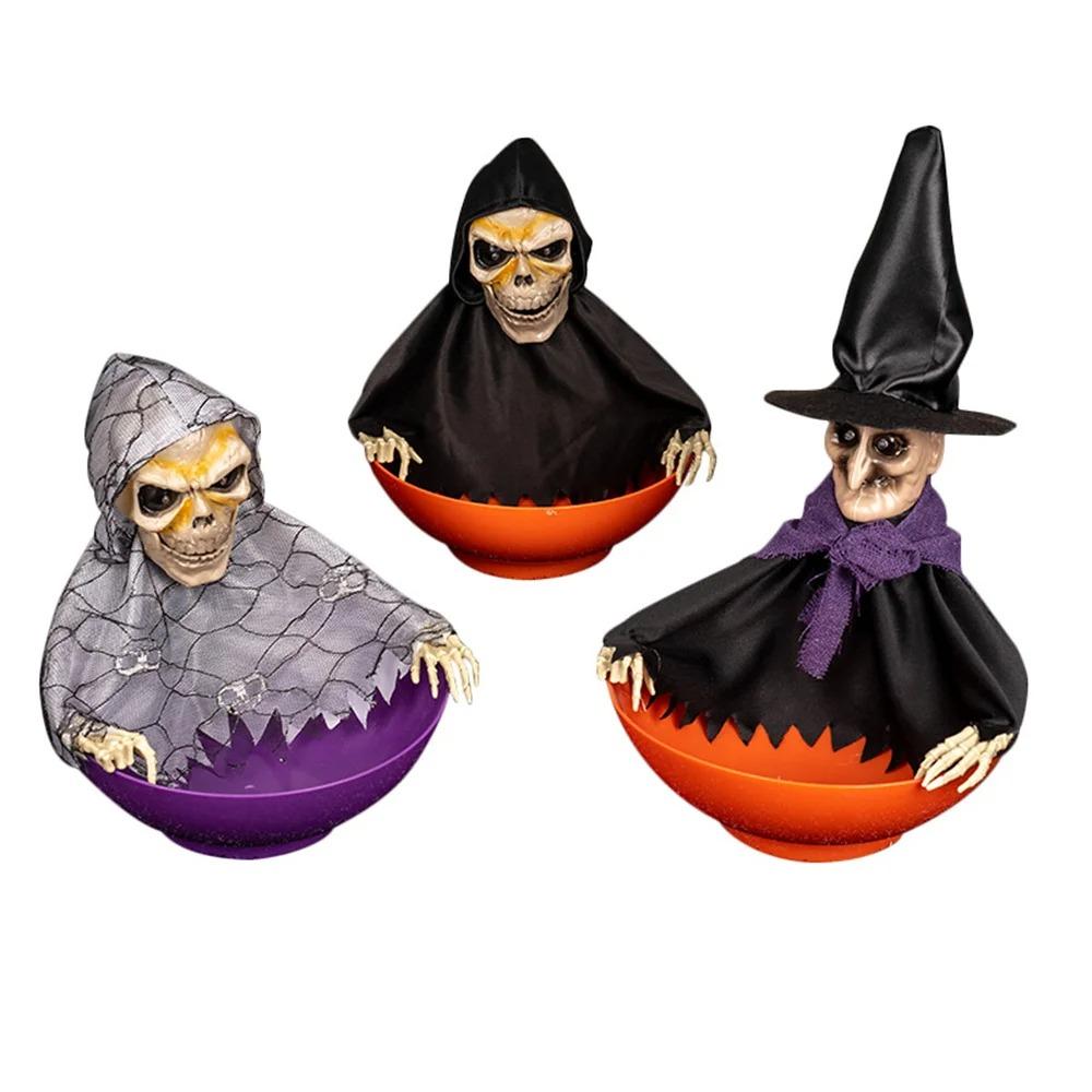 Glowing Halloween Candy Bowl Battery Powered Halloween Ghost Ornament Party Props Fruit Bowl  Gift