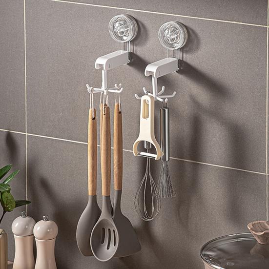 360-Degree Rotating Hook Strong Load-bearing Suction Cup Design Easy to Install Multipurpose Wall Hook Kitchen Utensil Organizer