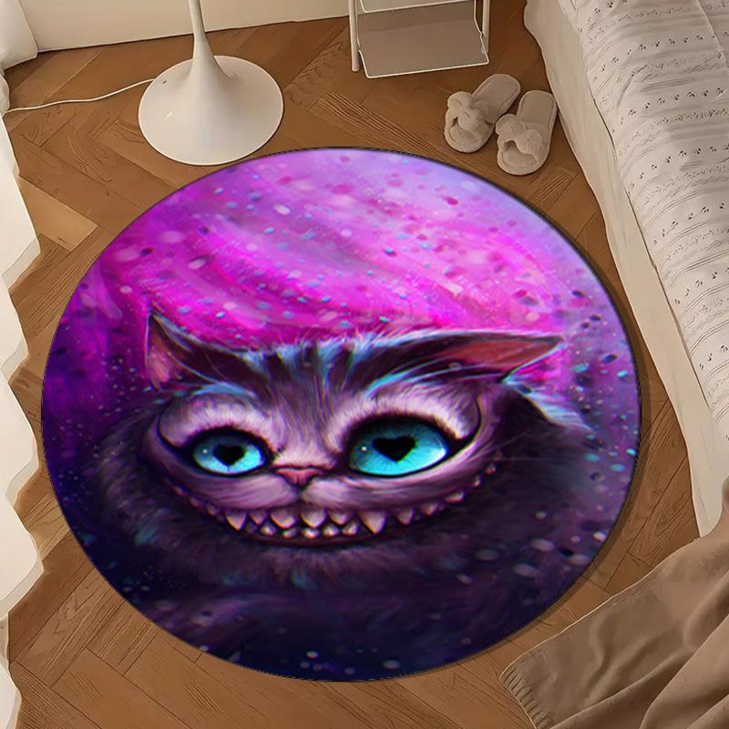 Wonderland Smile Cat Round Rug for Livingroom,Bedroom, Palyroom, Chair Rug, Area Rug, Circle Carpet, Large Size Fan Christmas Gift