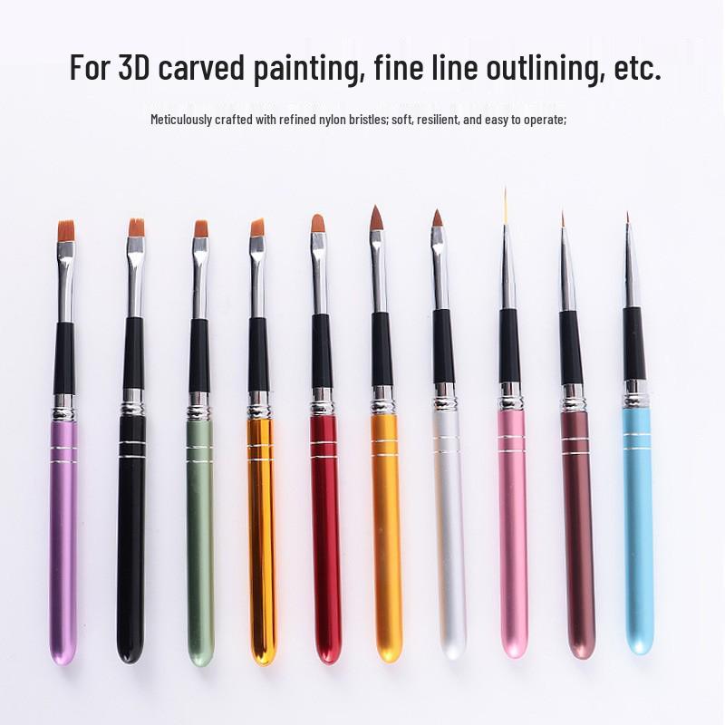 10-Piece Nail Art Gel Polish Pen & Brush Set: Round/Flat Heads for Liner, Flowers, Painting & Blending Brushes