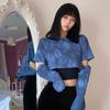 Primavera e autunno nuovi top in due pezzi tie-dye maniche ritagliate da donna magliette corte streetwear camicie casual stile cool