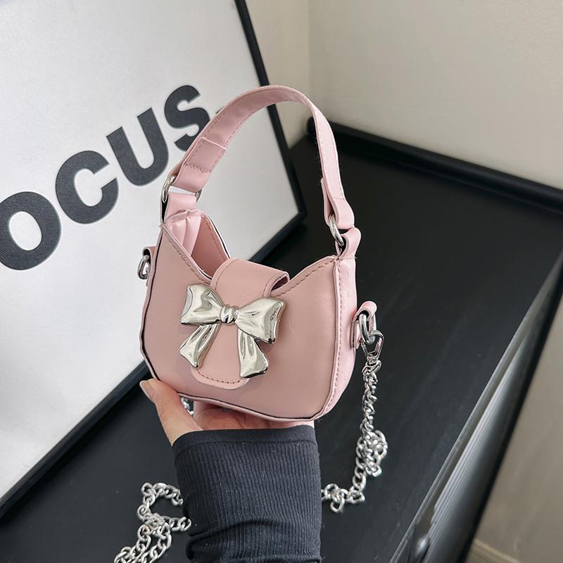 Chic Mini Shoulder Bag With Butterfly Bow For Women 2024 Summer Street Fashion розовый