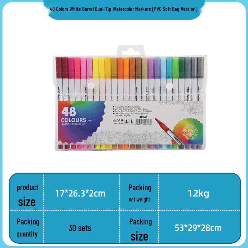 Double-Ended Watercolor Pens for Children - Soft Tip, Water-Based, Vibrant Colored Markers